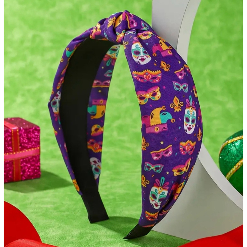Mardi Gras Mask Top Knot Headband